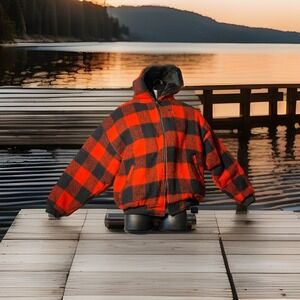 Melton Outerwear Vintage Wool Jacket Lined Plaid Hoodie Mens M Thinsulate